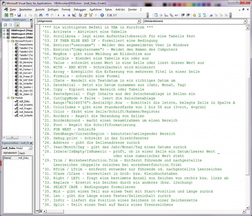 VBA Dokumentation